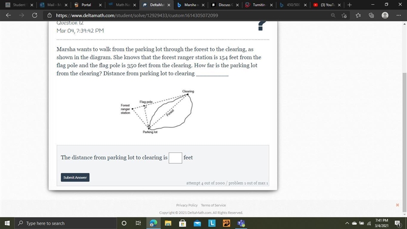 Marsha wants to walk from the parking lot through the forest to the clearing, as shown-example-1