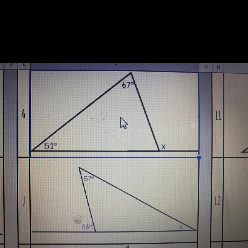 Missing angles in triangles 0:-example-1