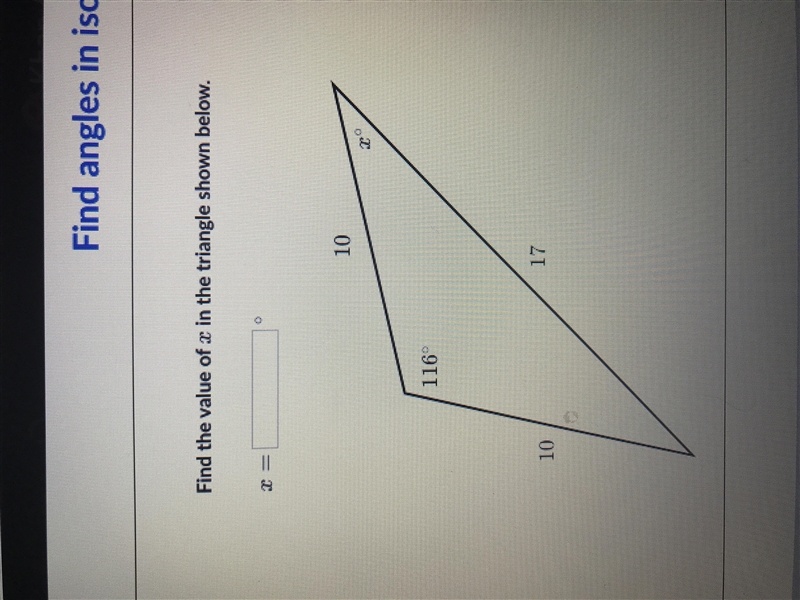 Find the value of x in the triangle shown below-example-1