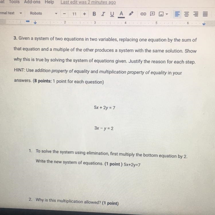 Given a system of two equations in Two variable, replacing one equation by the sum-example-1