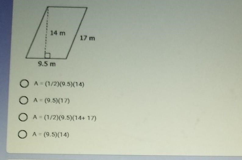 Which of the following shows the correct process for finding the area of the shape-example-1