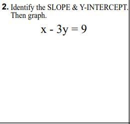 Find the slope and Y-intercept, then graph X - 3y = 9-example-1