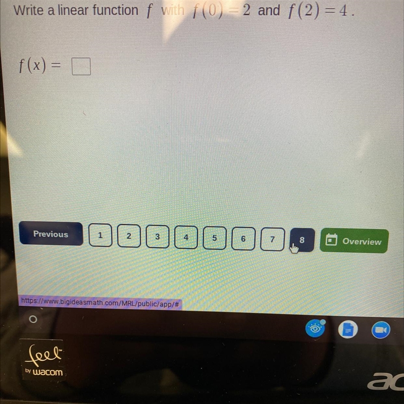 Write a linear function f with f(0) = 2 and f(2)=4. f(x)-example-1