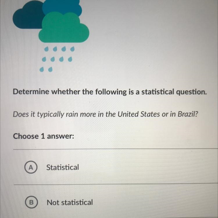 Does it typically rain more in the United States or in Brazil? Choose 1 answer: Statistical-example-1