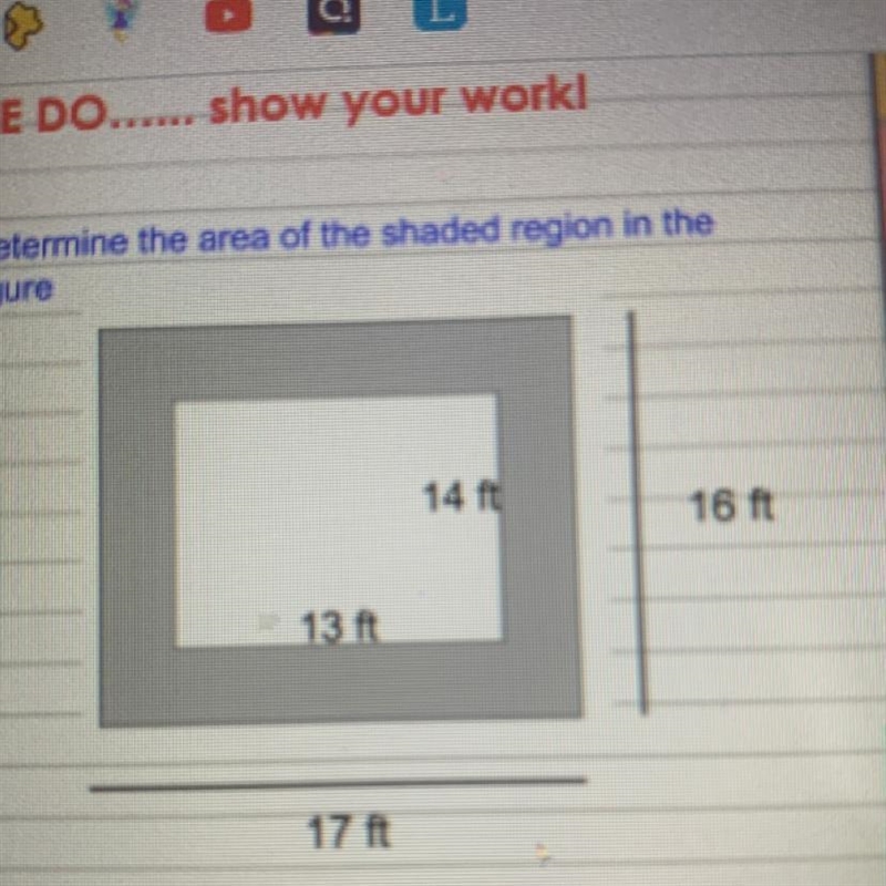 Determine the area of the shaded region in the figure-example-1