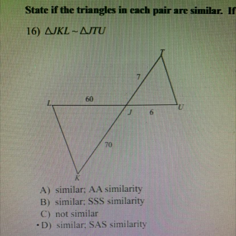 State if the triangles in each pair are similar if so state if you know they are similar-example-1