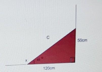 A.) What is the measurement of the missing side (c)? b.) What is the angle of (x)? ​-example-1