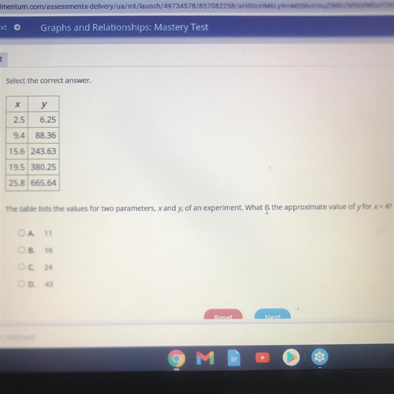 Select the correct answer The table list the values for two parameters, x and y , of-example-1