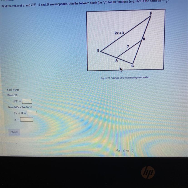 **I need help with this problem** Instructions: Find the value of x and EF . A and-example-1