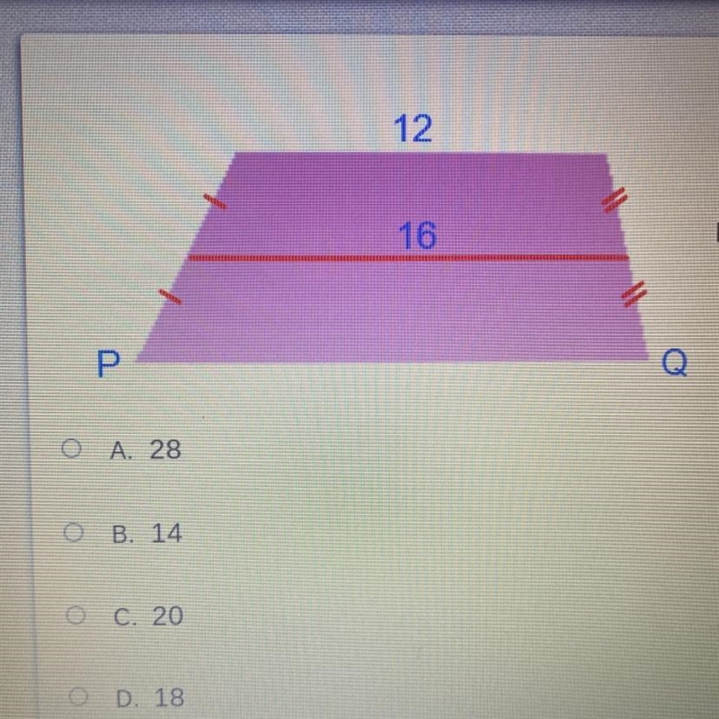 Find the length of base PQ in the trapezoid.-example-1