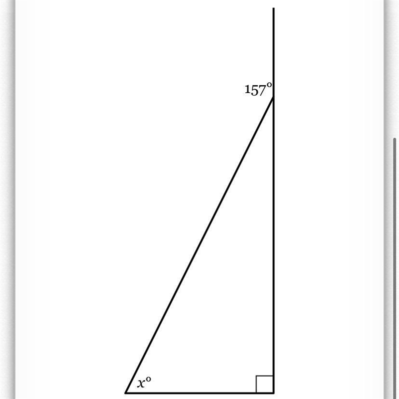 A side of the triangle below has been extended to form an exterior angle of 157°. Find-example-1