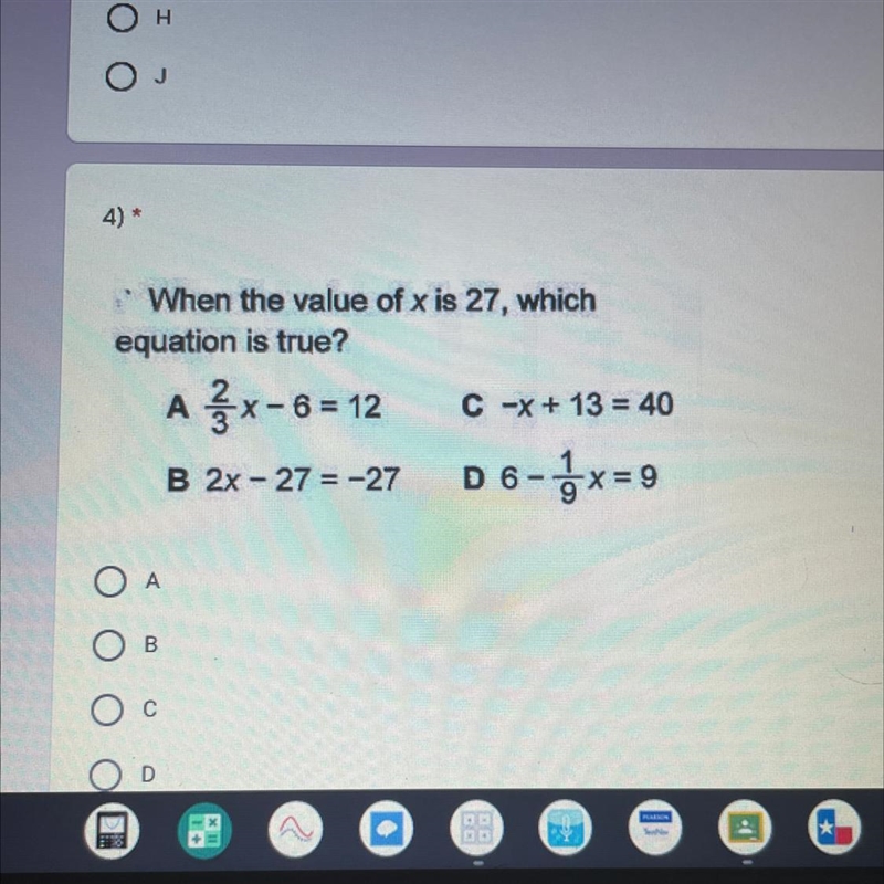 When the value of x is 27, which equation is true? A ſx- 6 = 12 C -x + 13 = 40 B 2x-example-1