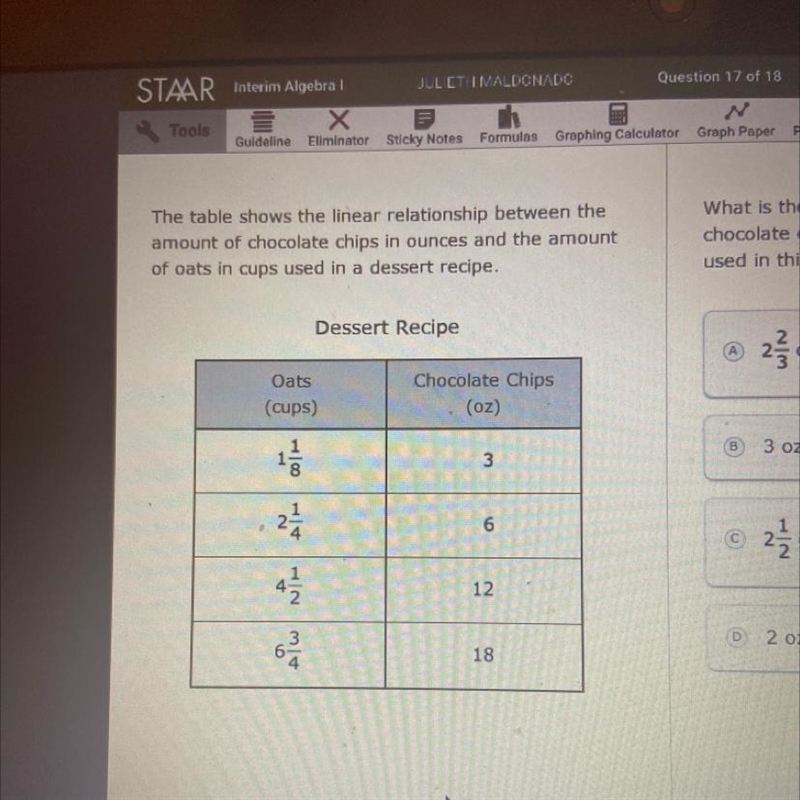 Plz help The table shows the linear relationship between the amount of chocolate chips-example-1