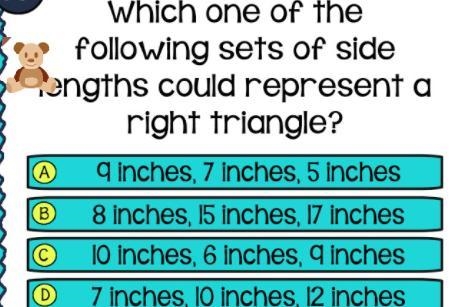 Find the one of the following sets of side lenghts could represent a right triangle-example-1