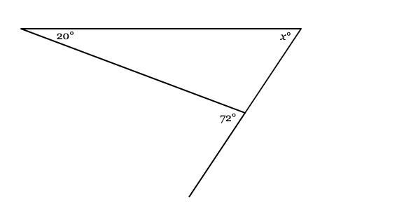 A side of the triangle below has been extended to form an exterior angle of 72°. Find-example-1