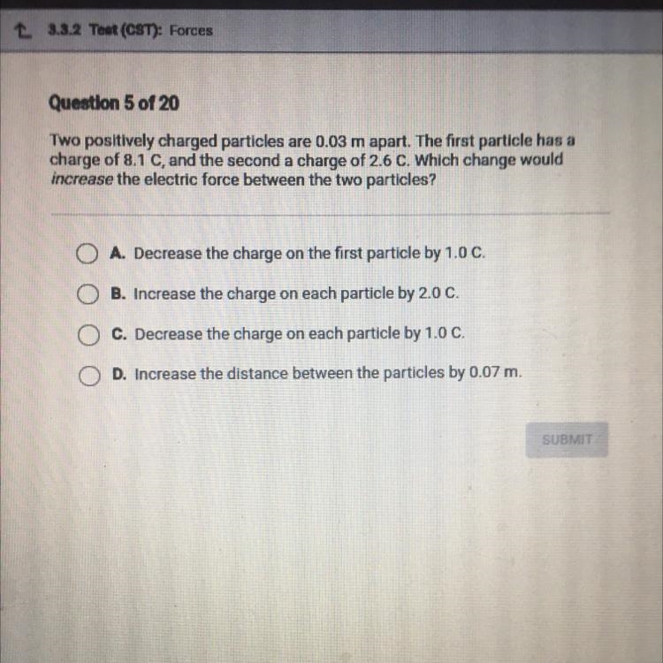 Question 5 of 20 Two positively charged particles are 0.03 m apart. The first particle-example-1