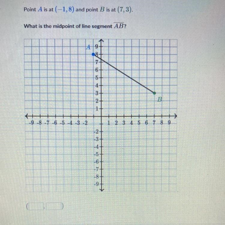 Point A is at (-1,8) and point B is at (7,3). What is the midpoint of line segment-example-1