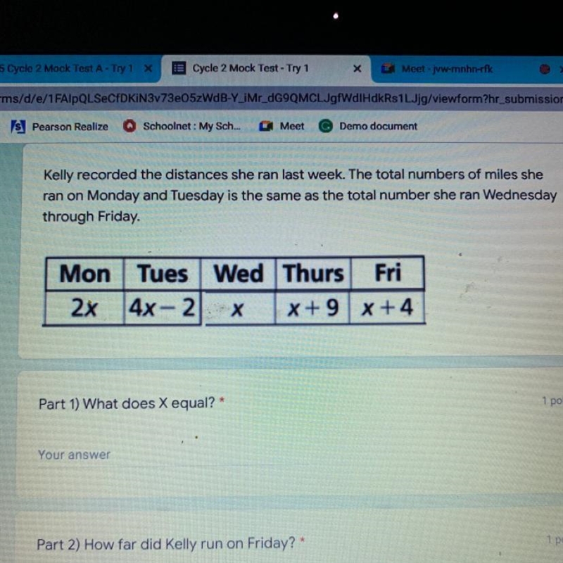 Kelly recorded the distances she ran last week. The total numbers of miles she ran-example-1