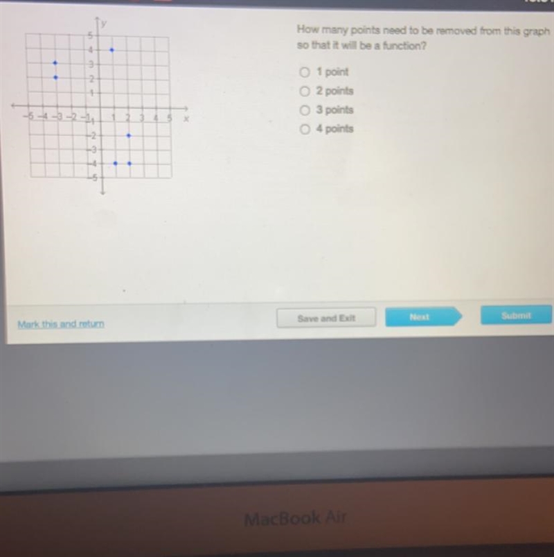 How many points need to be removed from this graph so that it will be a function? 0 1 point-example-1