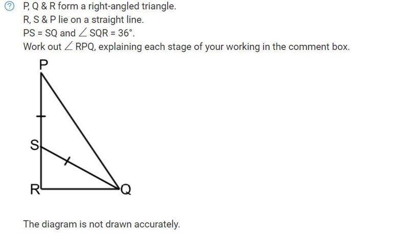 P, Q & R form a right-angled triangle. R, S & P lie on a straight line. PS-example-1