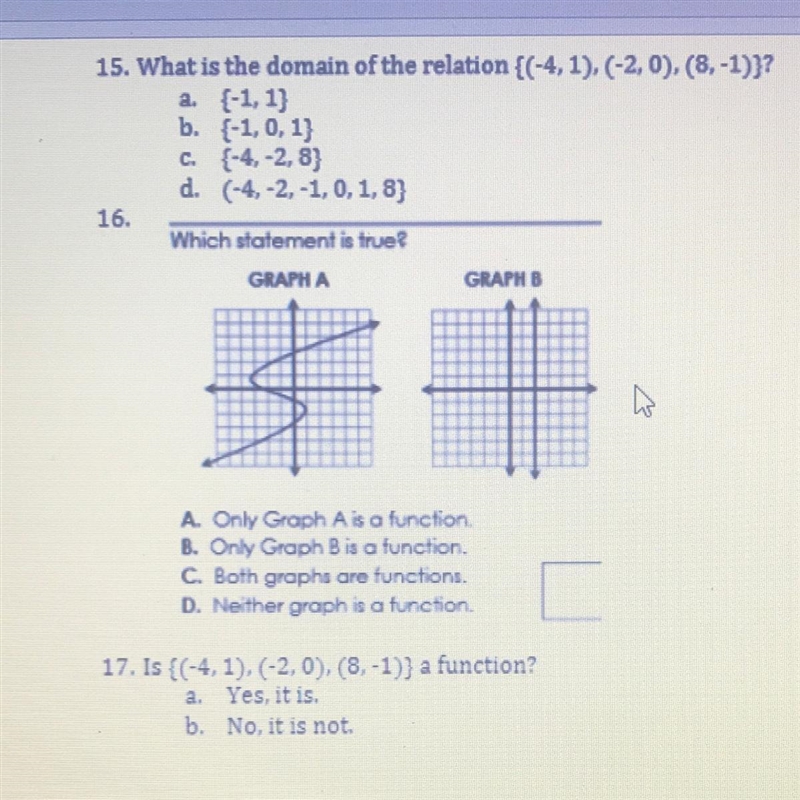 HELP ASAP 15 points What is the domain of the relation {(-4,1),(-2,0), (8,-1)}? a-example-1