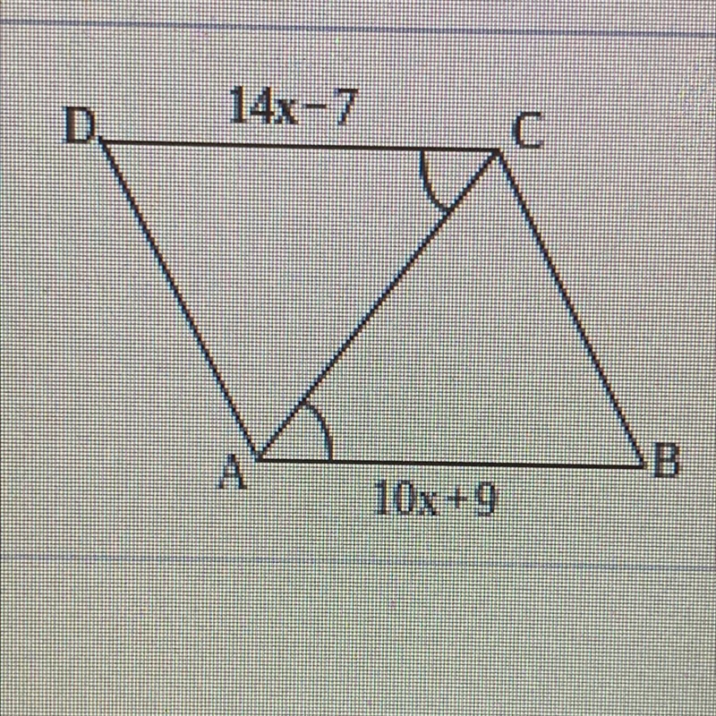 For what value of x must ABCD be a parallelogram ?-example-1