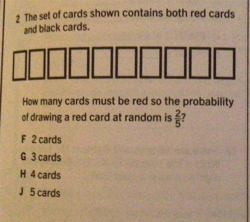 The set of cards shown contains both red and black cards. How many cards must be red-example-1