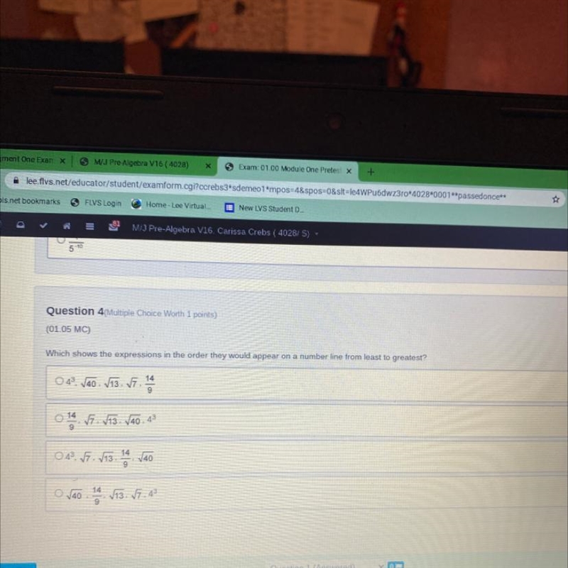 Help pls. Question 4(Multiple Choice Worth 1 points) (01.05 MC) Which shows the expressions-example-1