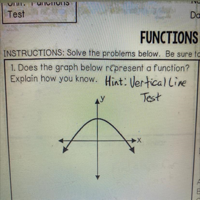 .Does the graph below represent a function? Explain how you know. Hint: Vertical line-example-1