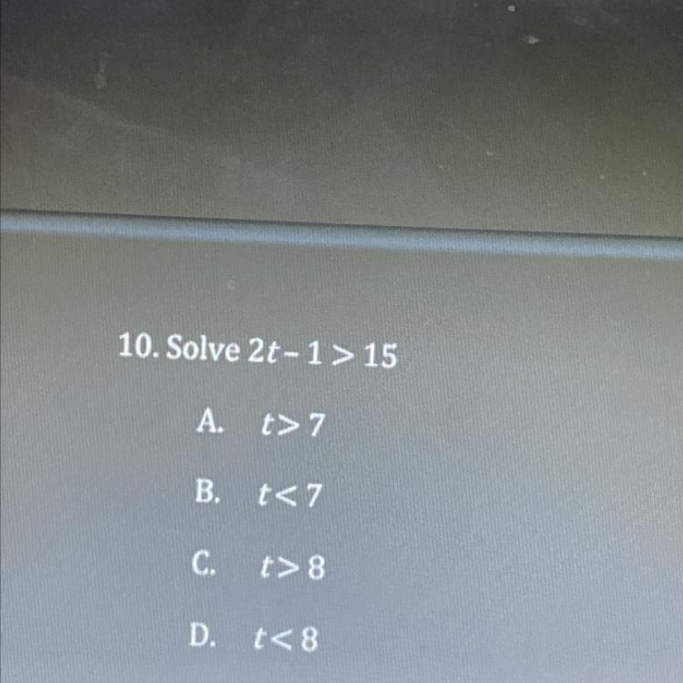 Solve 2t-1>15 Please help-example-1