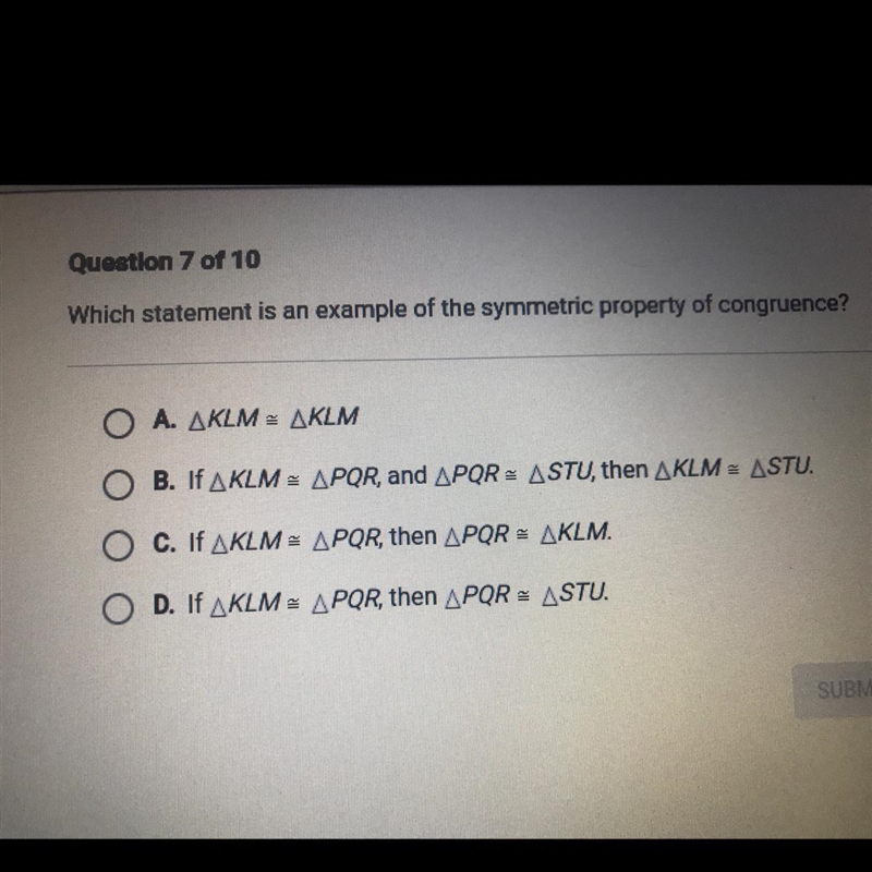 Which statement is an example of the symmetric property of congruence?-example-1