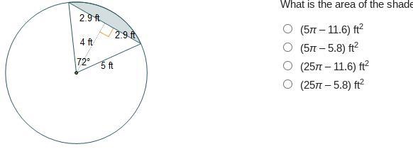 What is the area of the shaded portion of the circle?-example-1