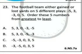 The football team either gained or lost yards on 5 different plays: -5, 3, -3, 0, S-example-1