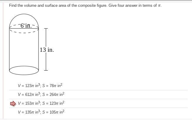 PLEASE HELP!!!! Find the volume and surface area of the composite figure. Give four-example-1