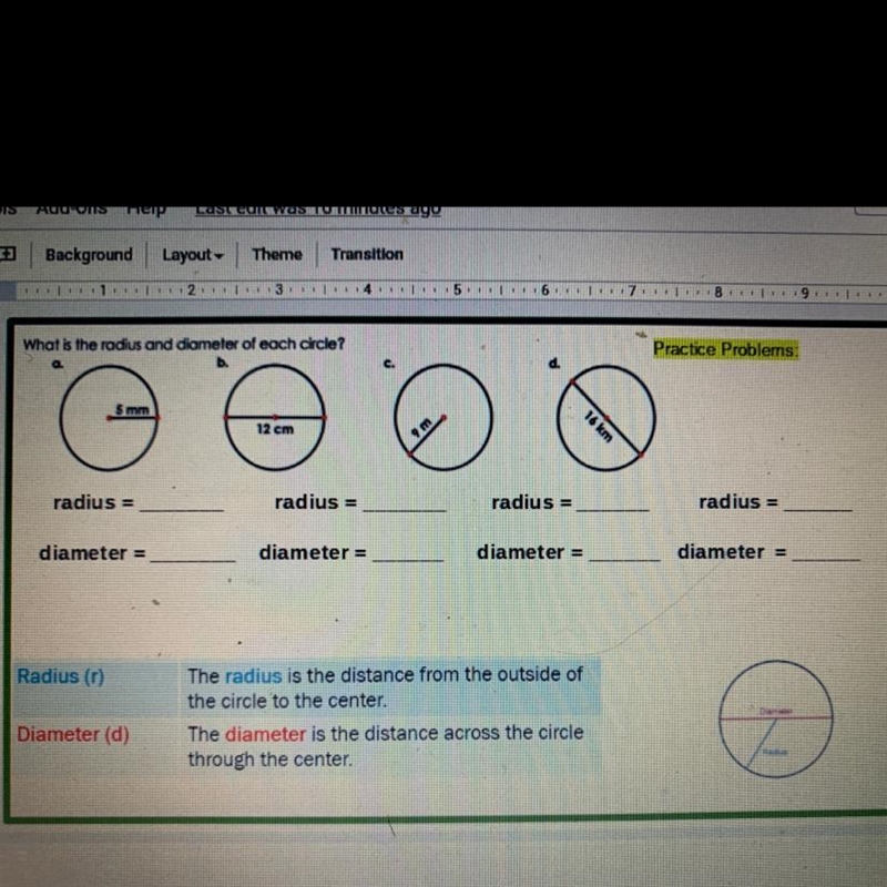 What is the radius and diameter of each circle ? Please help-example-1