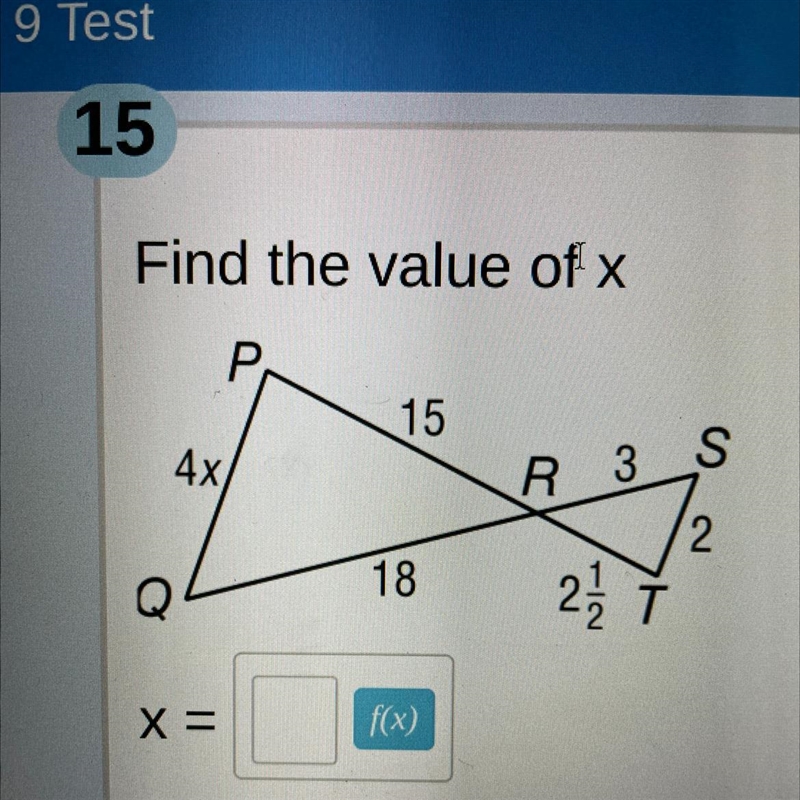 Find the value of X. Show your work.-example-1