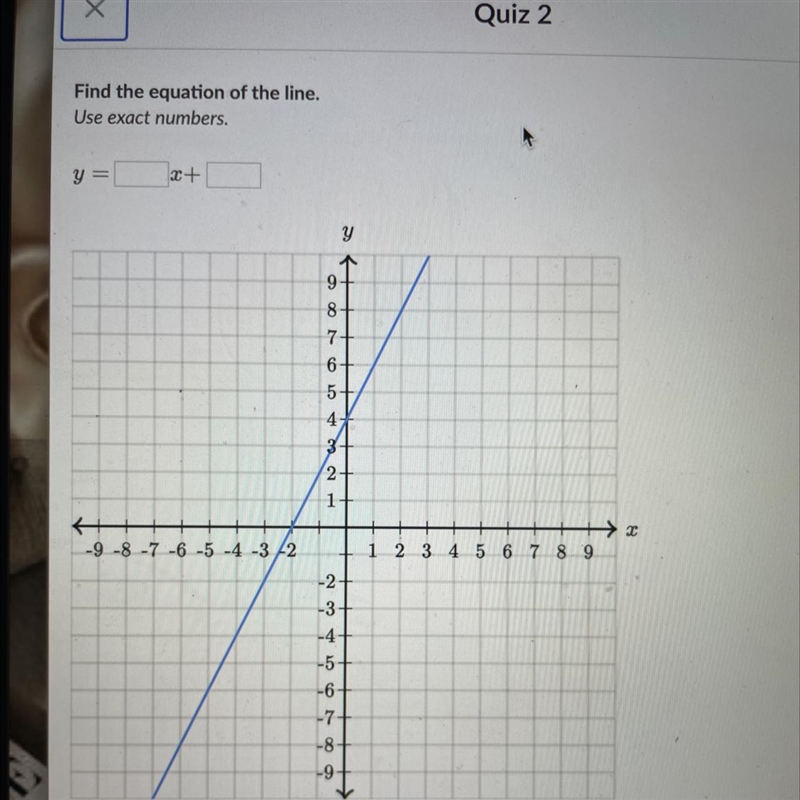 Find the equation of the line (Use exact numbers) Y=___x+___ Please help-example-1