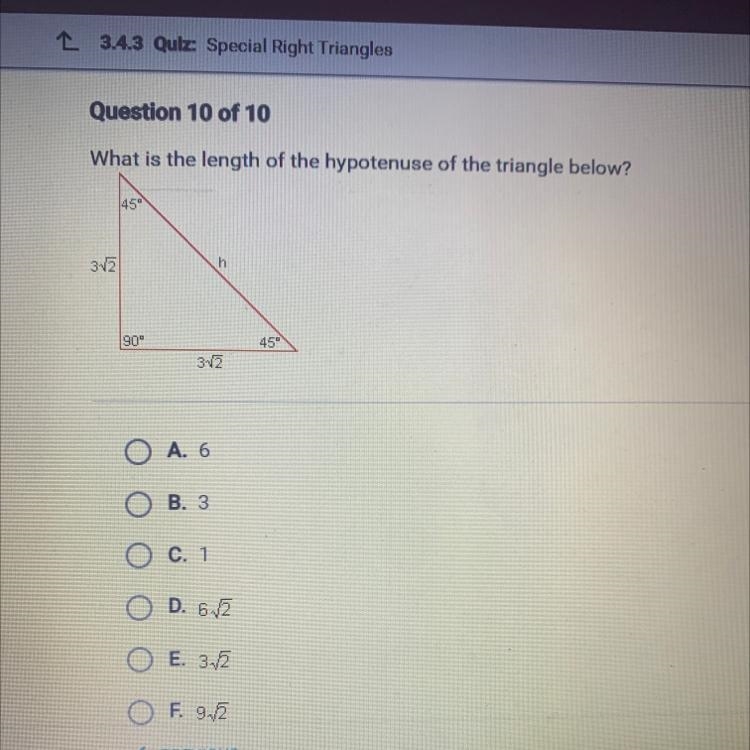 What is the length of each leg of the hypotenuse of the triangle below?￼-example-1