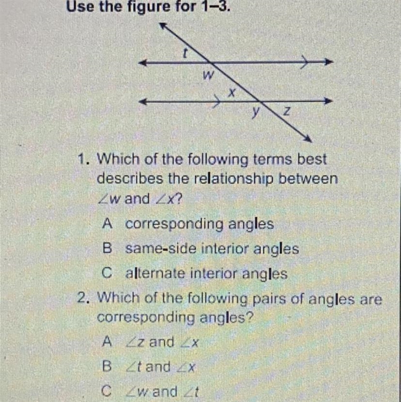 Z 1. Which of the following terms best describes the relationship between wand ? A-example-1