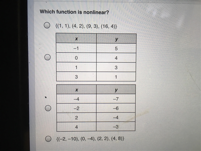 Which function is nonlinear?-example-1