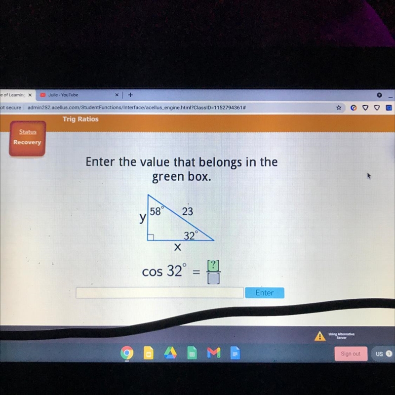 Enter the value that belongs in the green box. 58 23 у 32 X O-example-1