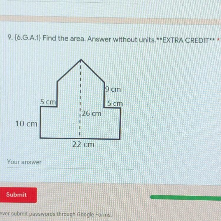 Find the area. Answer without units. 19 cm 5 cm 5 cm 26 cm 10 cm 22 cm-example-1