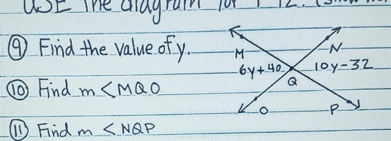 I only need help on number 9. Find the value of Y. ​-example-1