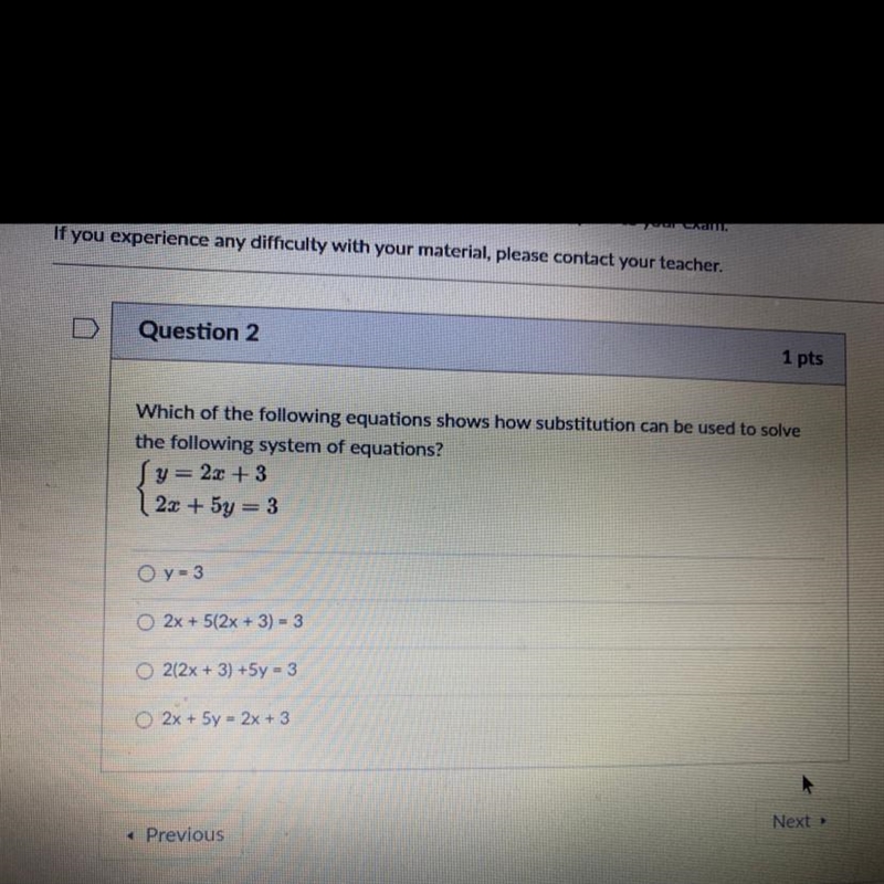 Which of the following equations shows how substitution can be used to solve the following-example-1