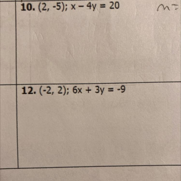 Write an equation passing through the point in perpendicular to the given line. Please-example-1