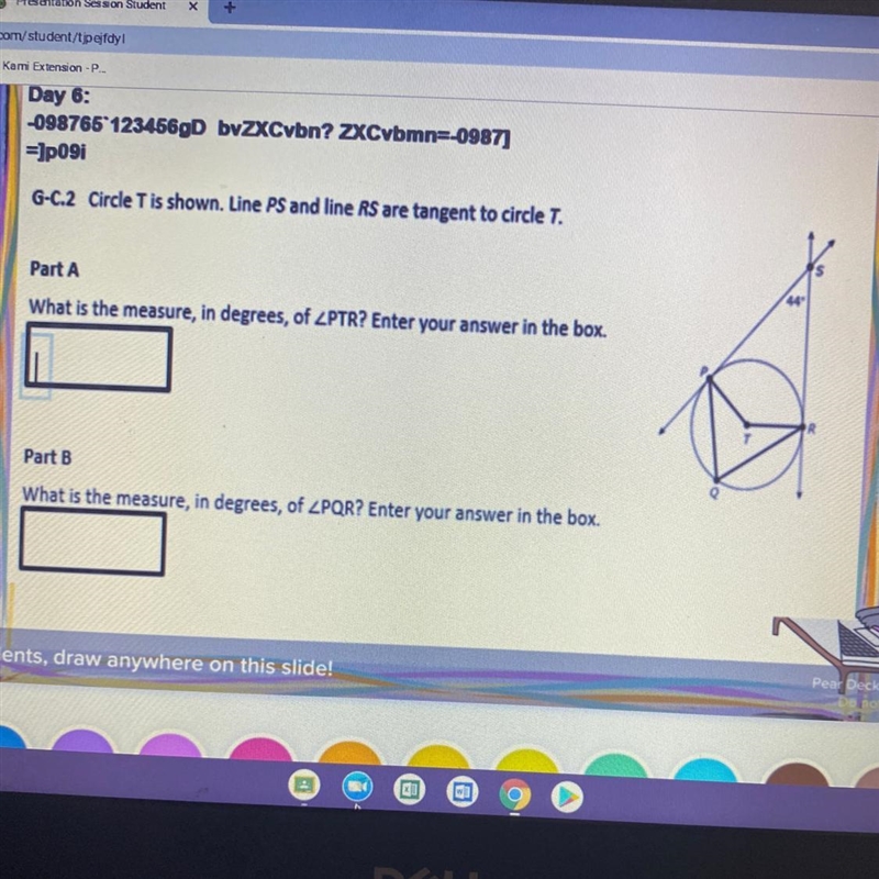 Tan Part A What is the measure, in degrees, of ZPTR? Enter your answer in the bo-example-1