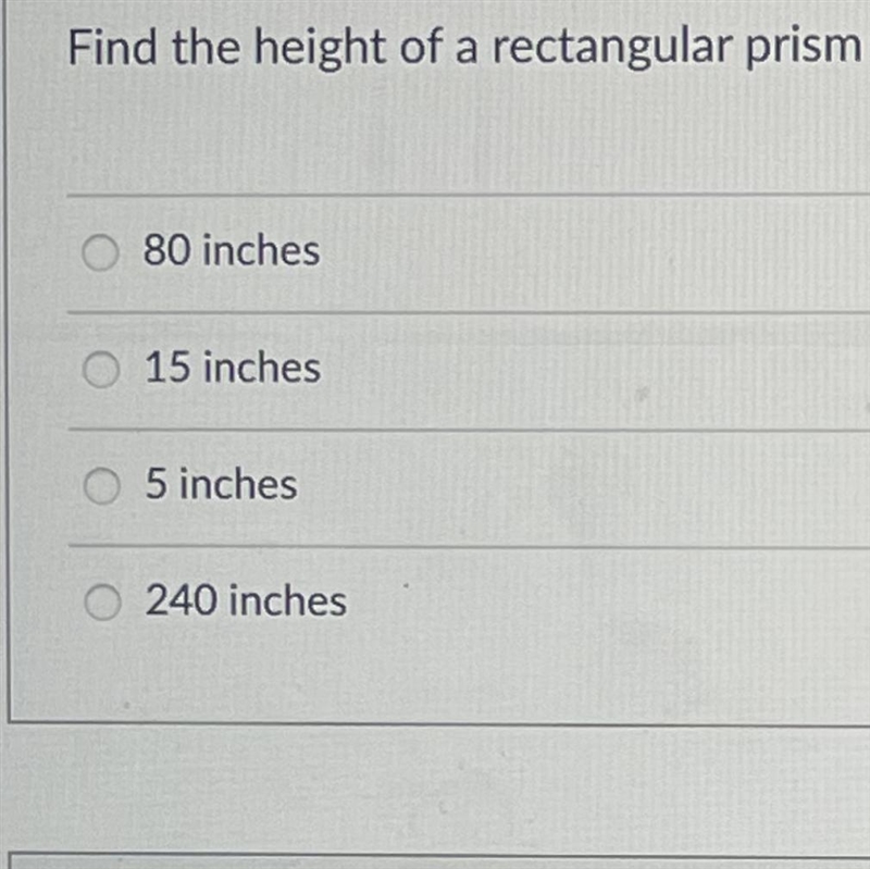 Find the height of a rectangular prism with a 3 in by 4 in base and a volume of 20 cubic-example-1