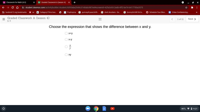 Choose the expression that shows the difference between x and y.-example-1