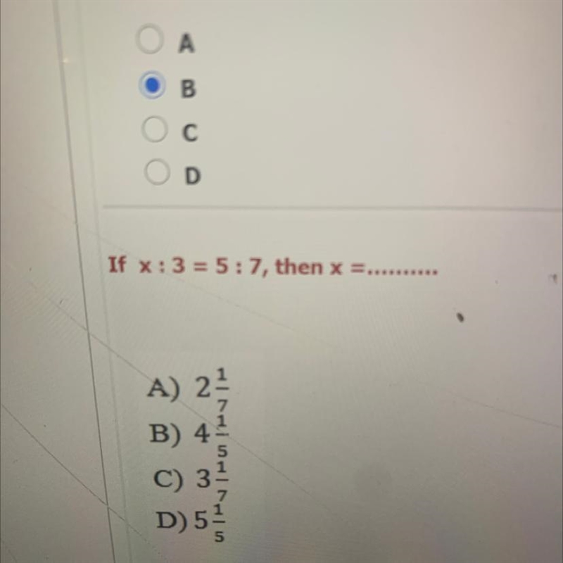 If x : 3 = 5 : 7 , then x = ………-example-1