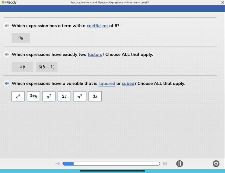 Which expressions have a variable tat is squared or cubed? Choose ALL that apply.-example-1